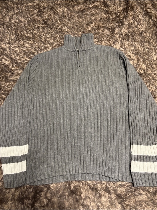 Banana Republic Other - Banana Republic Gray Ribbed Half-Zip Sweater with White Cuff Stripes